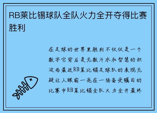 RB莱比锡球队全队火力全开夺得比赛胜利